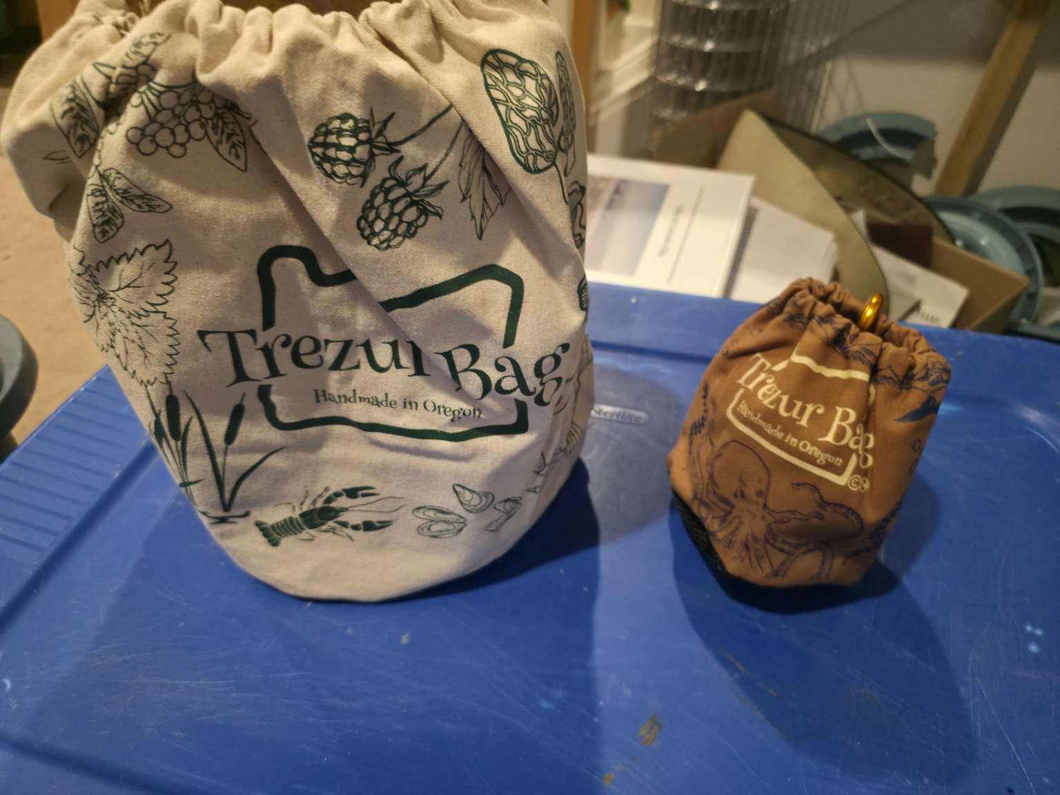 Foraging Bag shown next to a standard Trezur Bag for size comparison